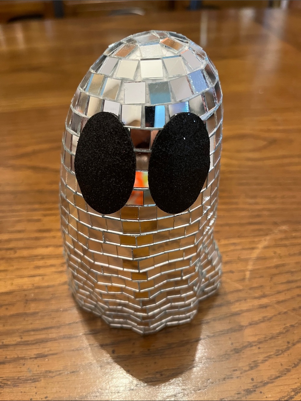 Silver Mosaic Ghost Accent Figurine with Black Eyes